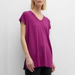 Eileen Fisher Purple Rhapsody Side-Slit V-Neck Boxy Jersey Top Women’s Small